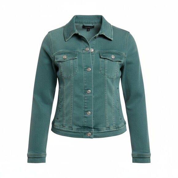 Liverpool Shale Green Denim Button Front Pocket Jean Hip Length Jacet - Picture 1 of 9